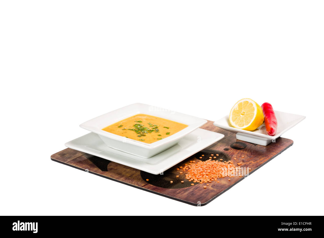 Arab / Turkish lentil soup is delicious deep dish Stock Photo