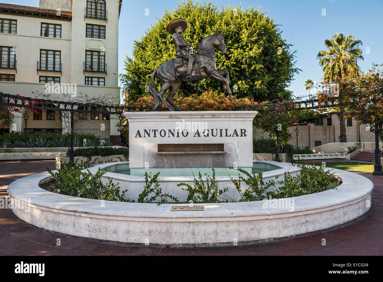 Statue celebrating Don Antonio Aguilar in downtown Los Angeles Stock