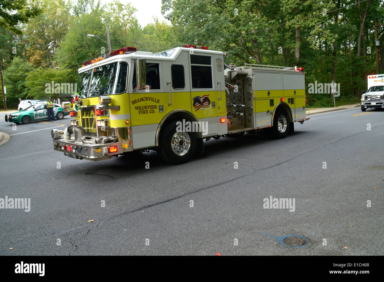 Fire truck on a emergency call Stock Photo