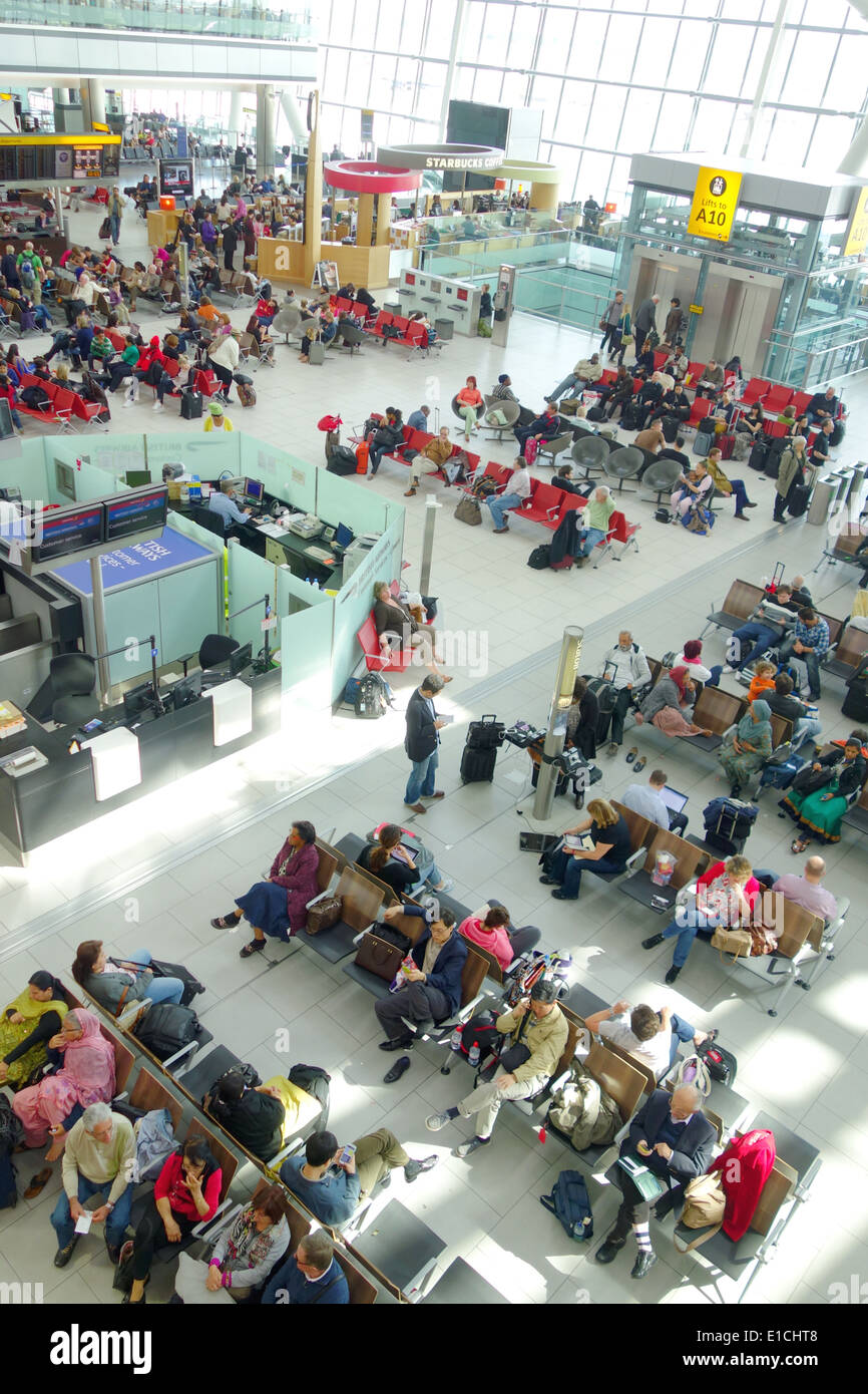 London Heathrow Airport waiting area at a terminal in London, UK Stock Photo