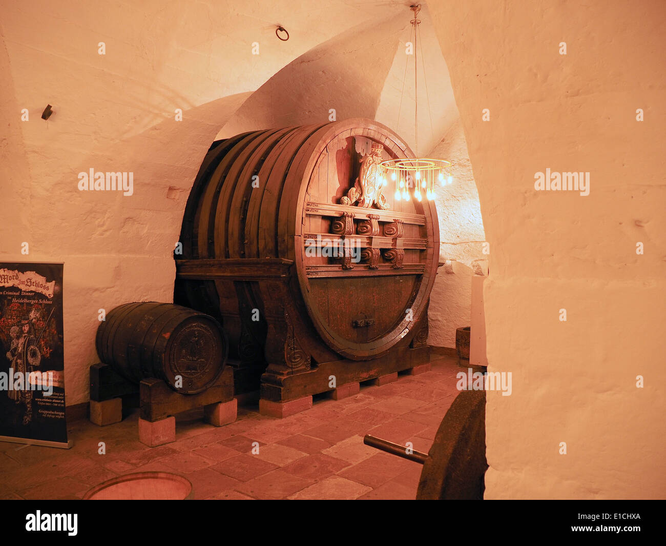 Huge Wine Barrel Next to a Normal Size Barrel in Heidelberg Castle