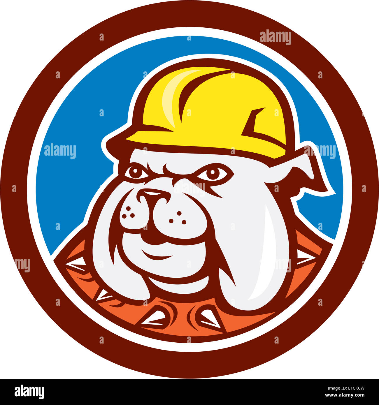 Illustration of a bulldog construction worker builder wearing hardhat head  wearing spike collar facing front set inside circle done in cartoon style  Stock Photo - Alamy