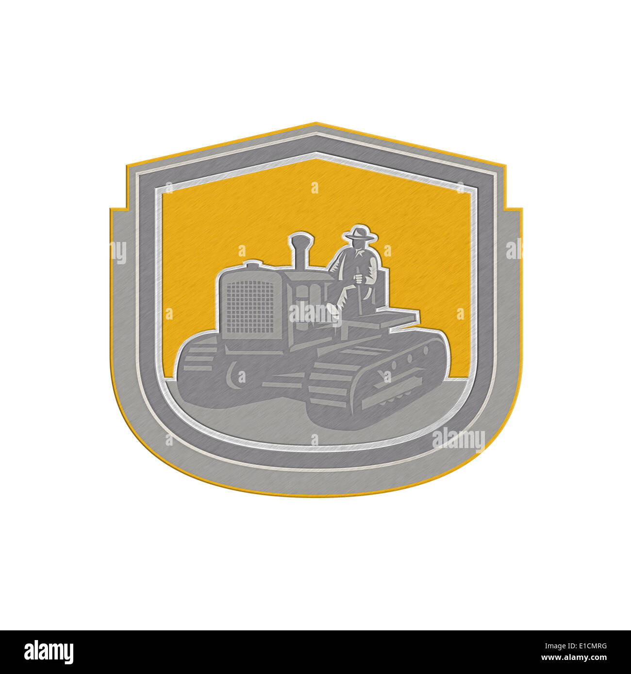 Metallic styled illustration of a farmer worker driving riding a ...