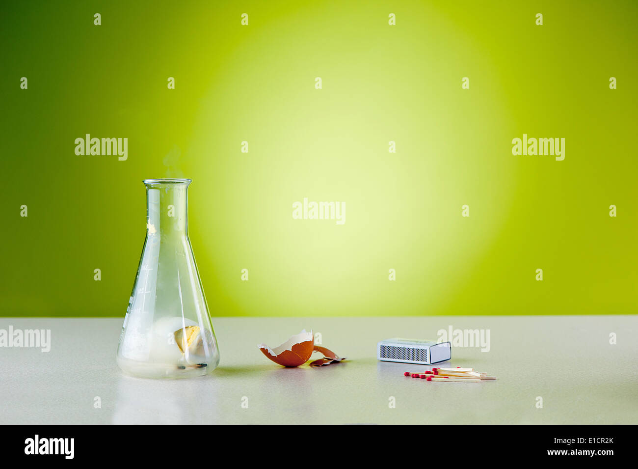 learning by fun concept: egg and bottle experiment - step 8 of 8 Stock Photo