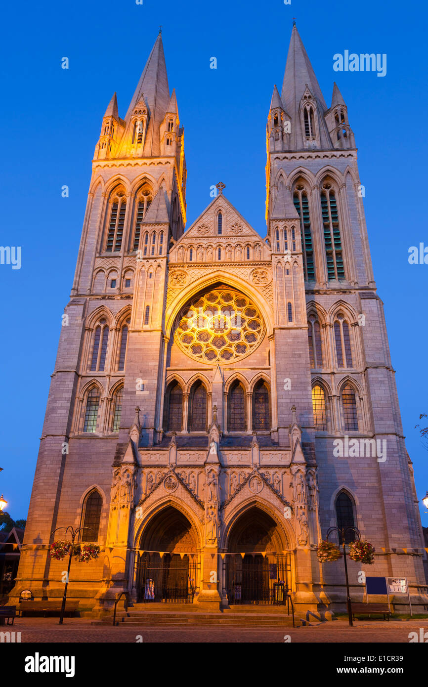 Dusk at Truro Cathedral Cornwall England photographed from Cathedral Square Stock Photo