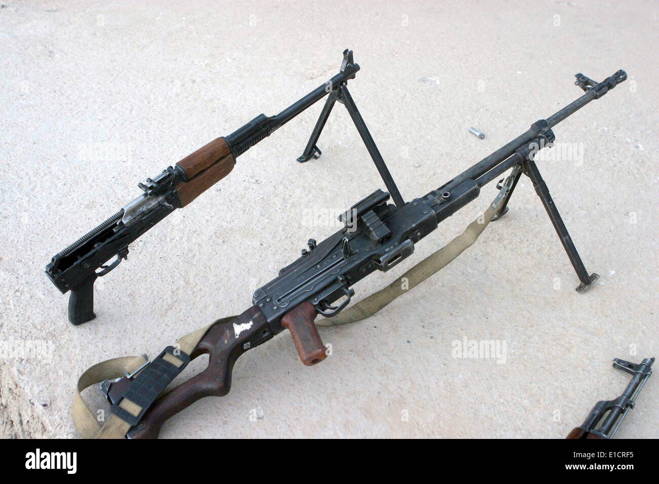 Weapons captured by US Marine Corps (USMC) Marines from insurgents that attacked the police station in Al Kharma, Iraq, during Stock Photo