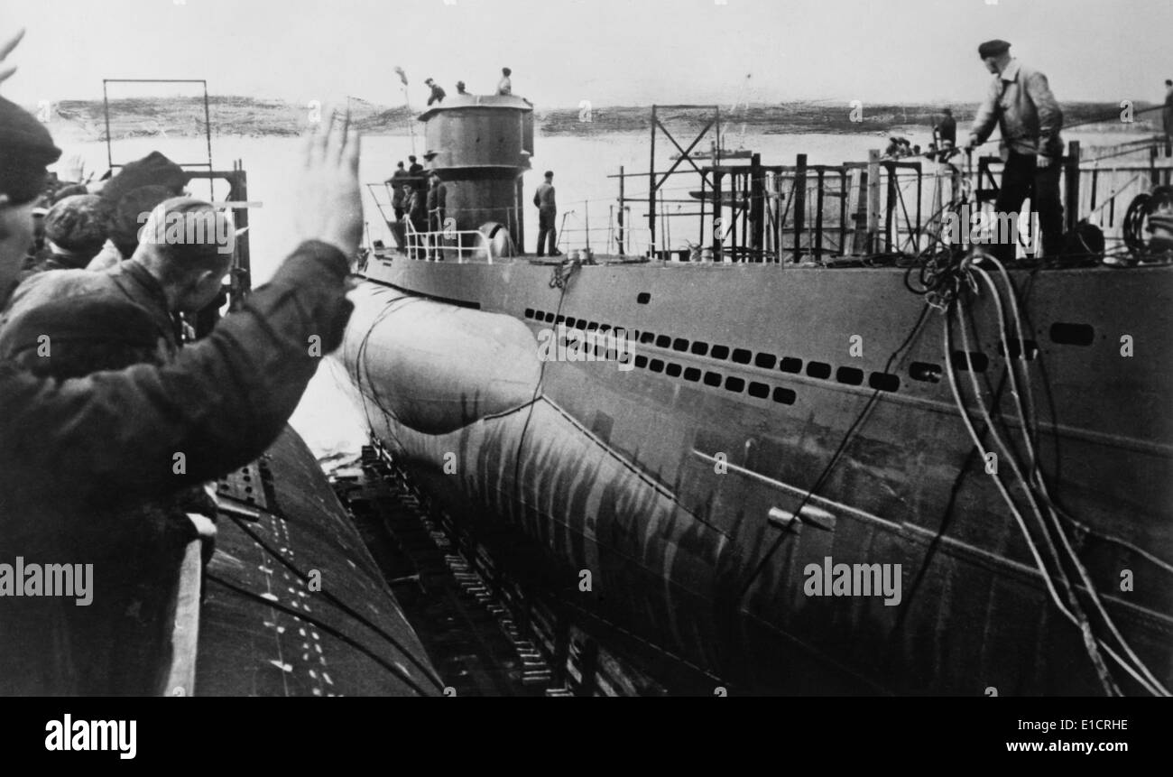Launching of a German U-Boat during World War 2, ca. 1943 or 1944. (BSLOC 2013 11 108) Stock Photo