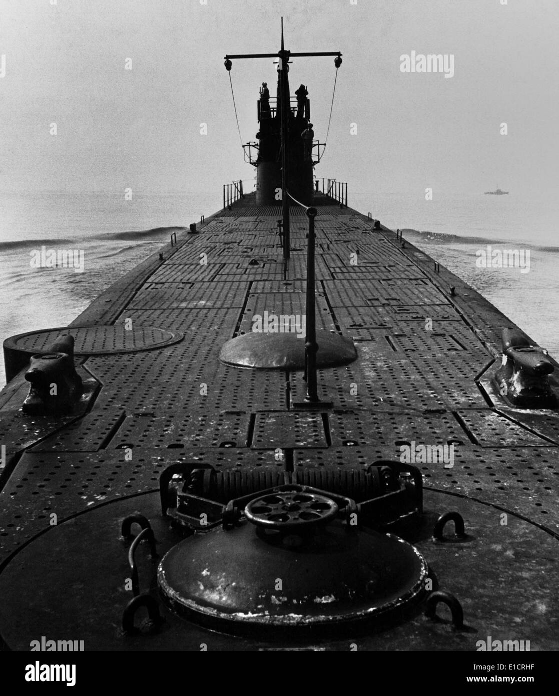 Looking forward along the deck of U.S. submarine during World War 2. August 1943. (BSLOC 2013 11 109) Stock Photo