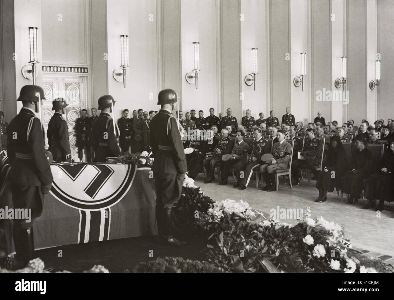 Adolf Hitler, Hermann Goering, and Joseph Goebbels, at a Nazi funeral, May 27, 1937. Hauptmann (captain) Mantius, was the First Stock Photo