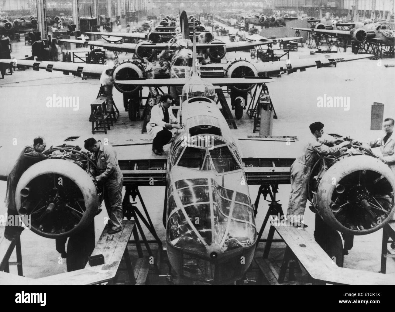 Great Britain manufacturing Blenheim bombers at the beginning of World War 2. This factory is in an undisclosed location in Stock Photo