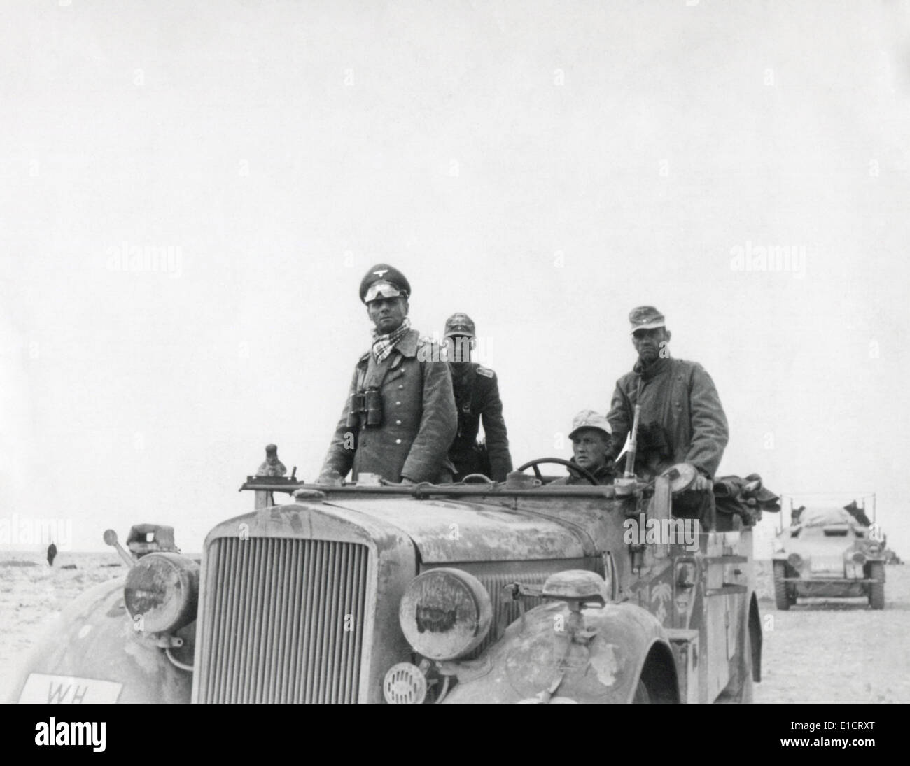 German General Rommel with the 15th Panzer Division between Tobruk and Sidi Omar. 1941 in North Africa, Libya, during World War Stock Photo