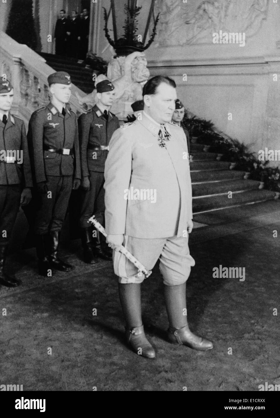 Hermann Goering at Castle Belvedere in Vienna, with German Luftwaffe personnel in background. The occasion was a state visit of Stock Photo