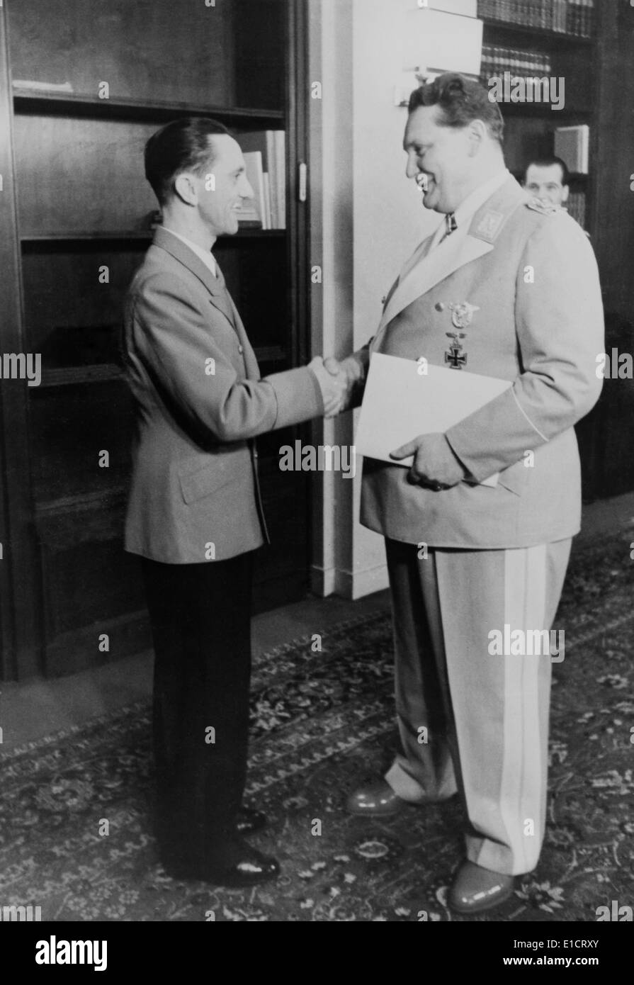 Nazi leaders, Hermann Goering and Joseph Goebbels, shaking hands. Jan. 12, 1941. (BSLOC 2013-12 126) Stock Photo