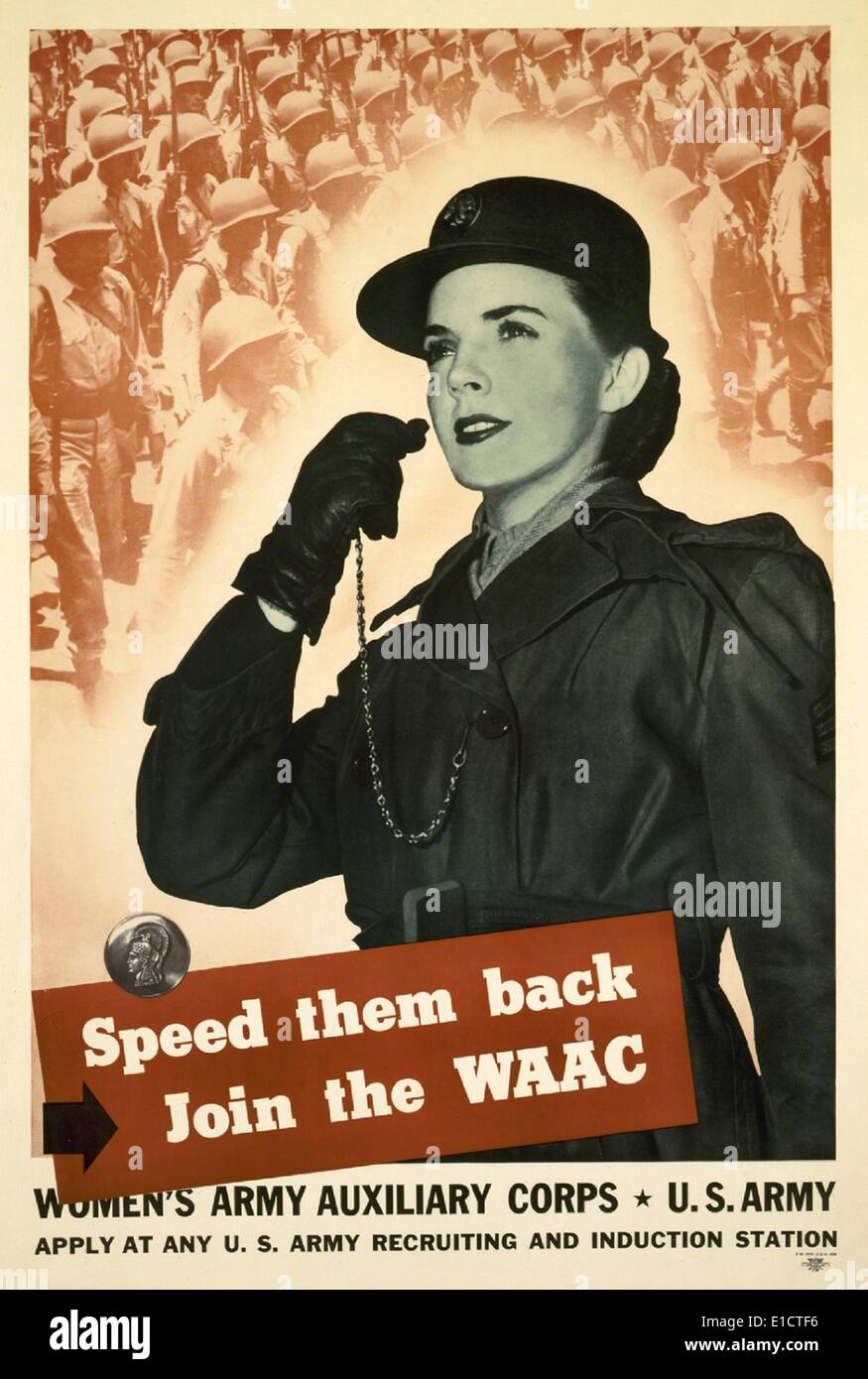 Recruiting Poster for the U.S. Women's Army Auxiliary Corps. It reads, 'Speed them back--Join the WAAC'. 1943. World War 2. Stock Photo