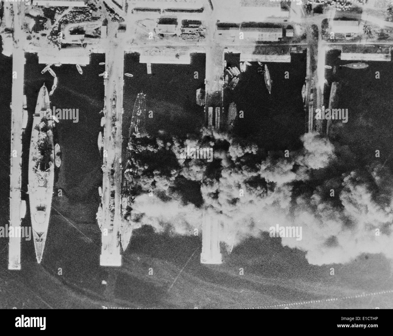 Aerial photos of the scuttled French fleet at Toulon, Nov. 27-28, 1942. Vichy France Admiralty ordered the destruction to avoid Stock Photo