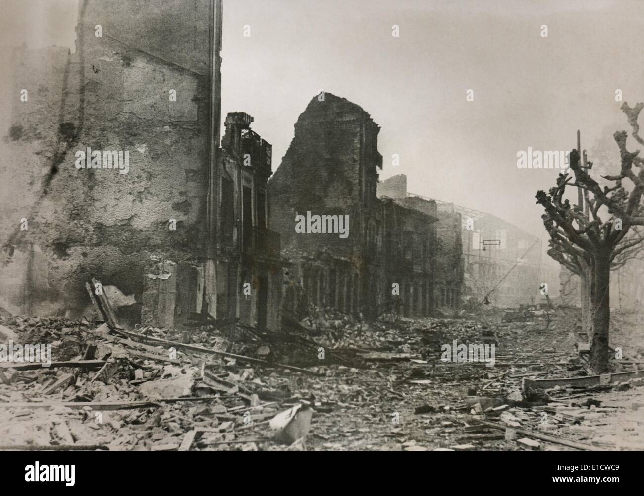 Guernica, in ruins after a series of bombings by the Nationalists.During the Spanish Civil War, on April 29, 1937, it was Stock Photo