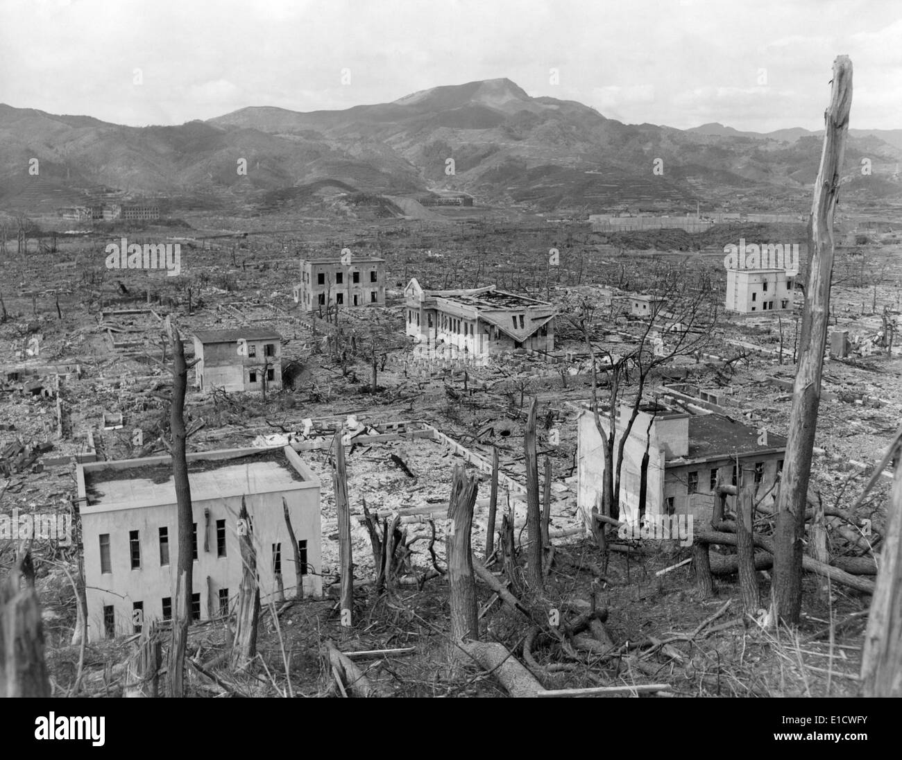 Ruins Of Nagasaki Japan After Atomic Bombing Of August 9 1945 As Seen From A Hillside Opposite The Nagasaki Hospital In Stock Photo Alamy