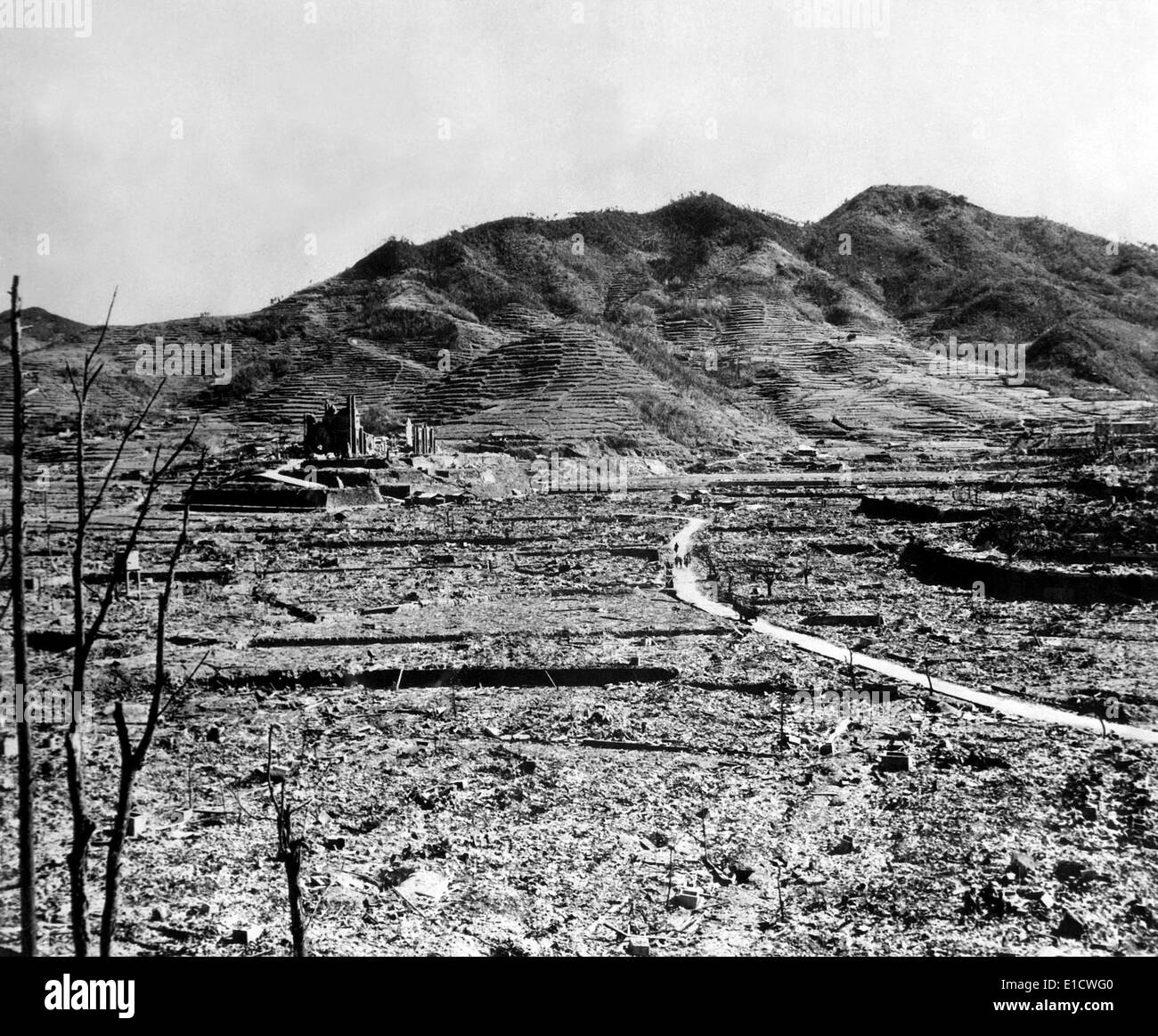 Ruins Of Nagasaki Japan After Atomic Bombing Of August 9 1945 A Roman Catholic Cathedral Is On The Distant Hill Ca Stock Photo Alamy