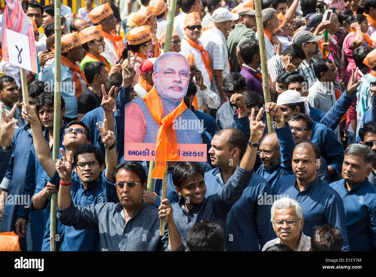 VADODARA, GUJARAT/INDIA - 9th April 2014 : Gujarat Chief Minister and BJP prime ministerial candidate Narendra Modi Stock Photo