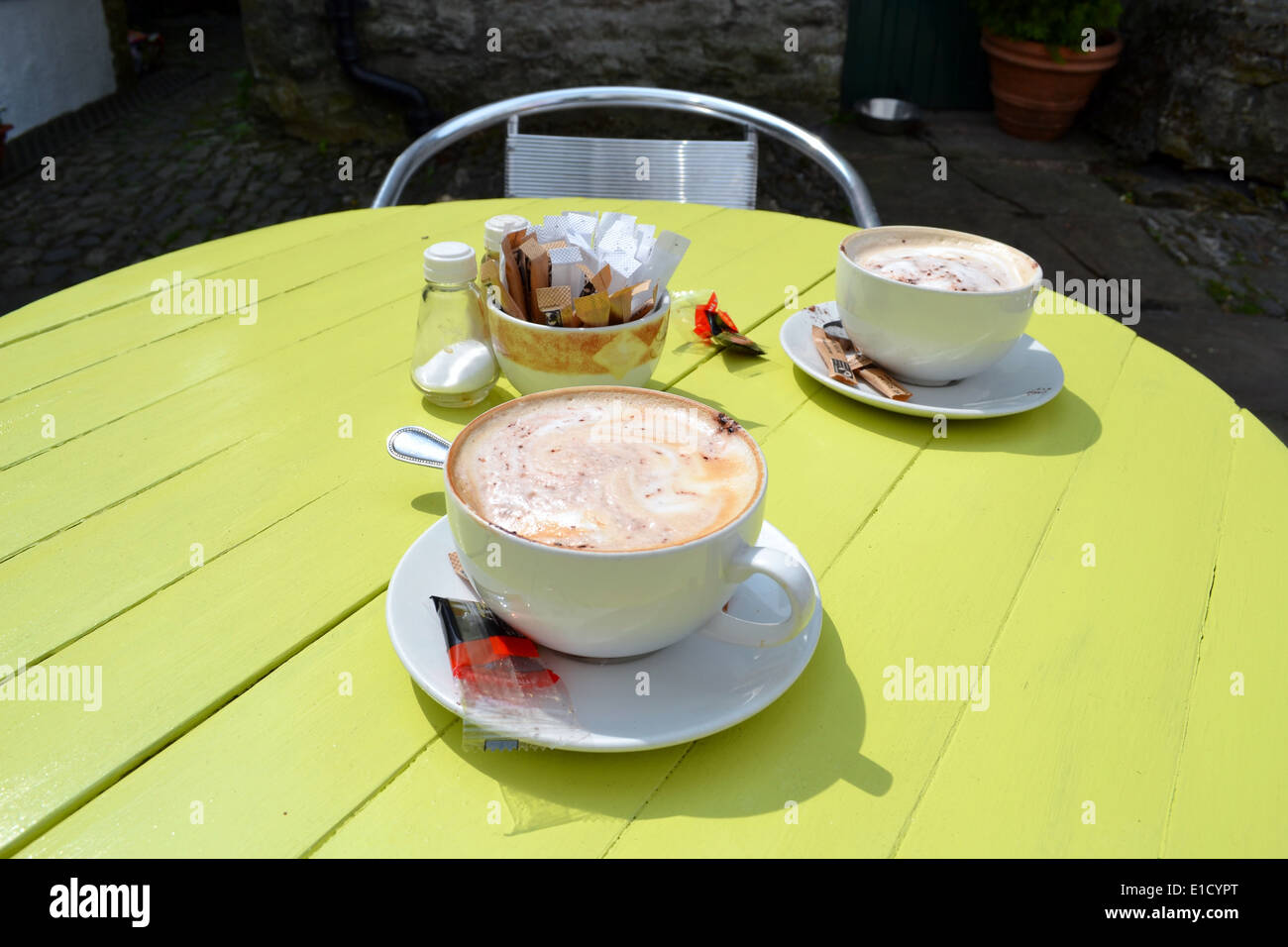 A stop off for a rest and brew in a lovely little courtyard in Kendal, Cumbria. Stock Photo