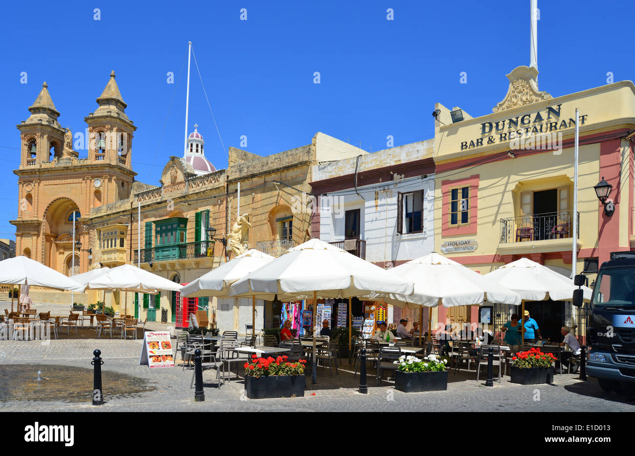 Outdoor restaurants in Marsaxlokk Square, Marsaxlokk, South Eastern