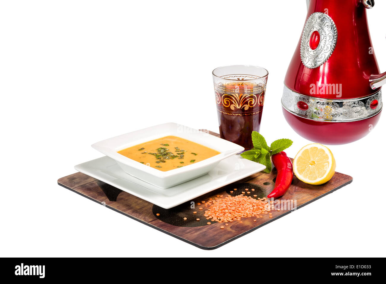 Arab / Turkish lentil soup is delicious deep dish Stock Photo