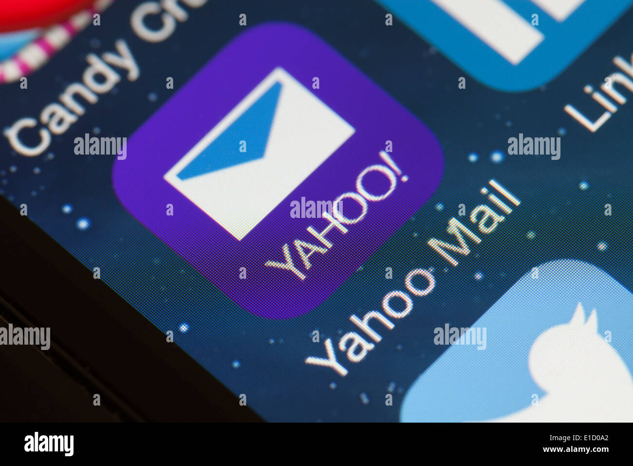 Yahoo Mail app icon on mobile phone. Stock Photo