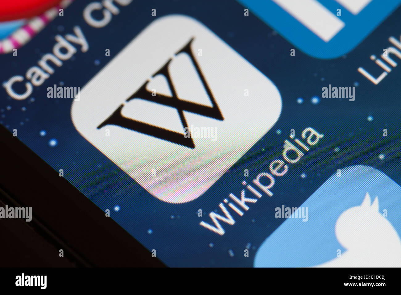 Wikipedia app icon on mobile phone. Stock Photo