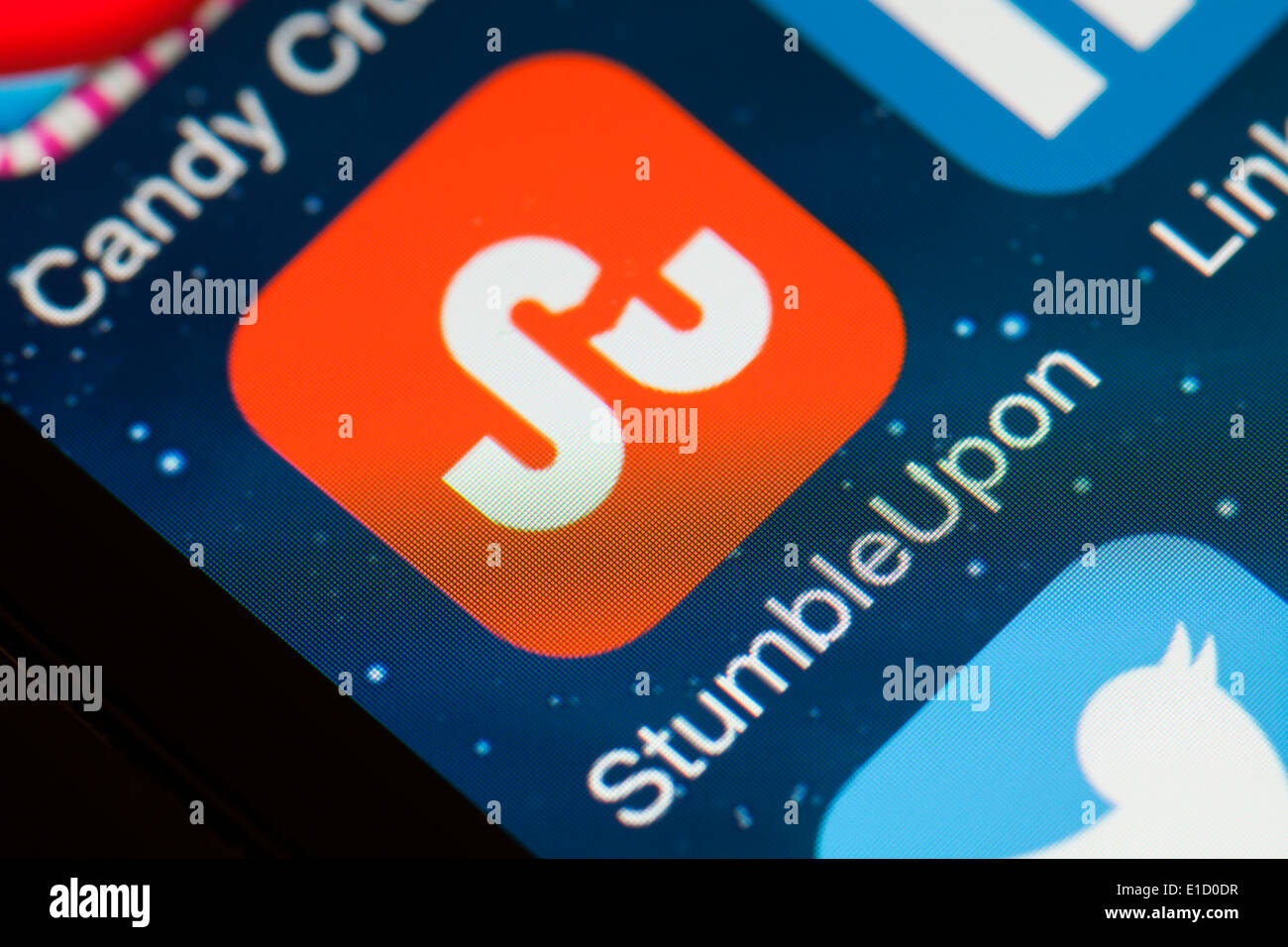 Stumble Upon app icon on mobile phone. Stock Photo