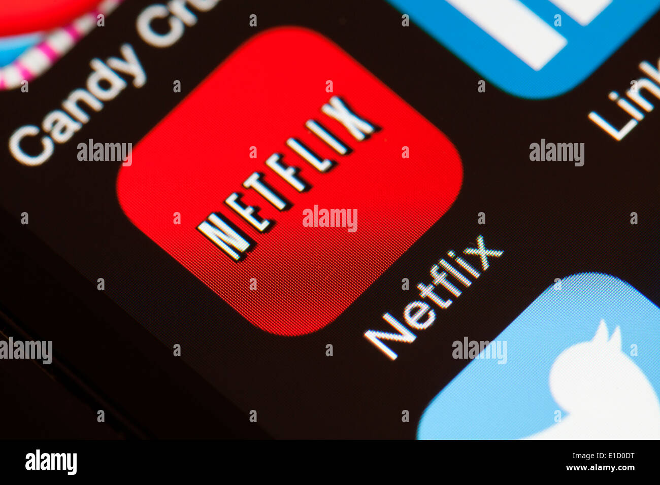 Netflix app icon on mobile phone. Stock Photo