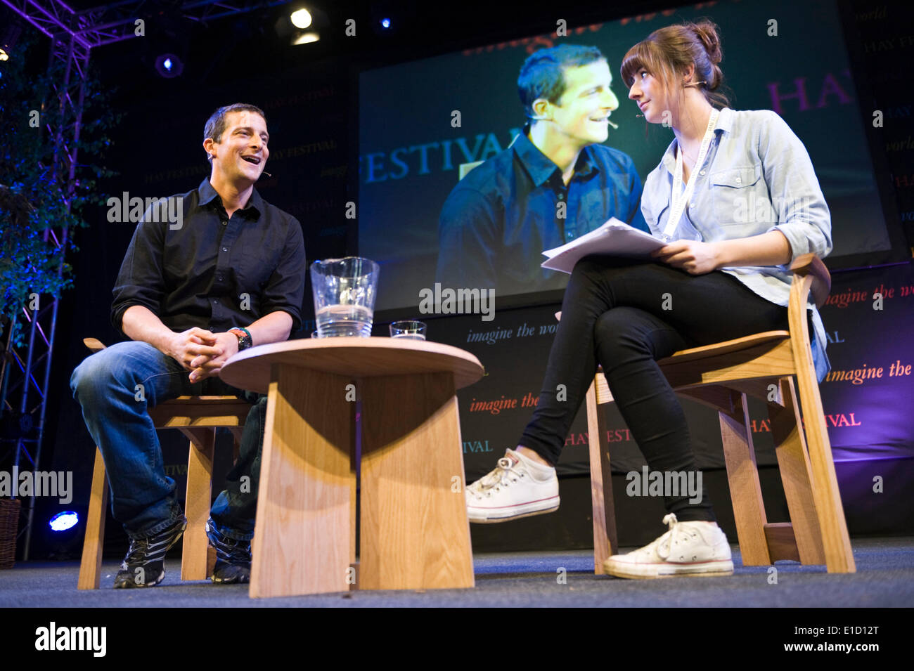 Bear Grylls adventurer speaking about his life & work at Hay Festival 2014 Stock Photo