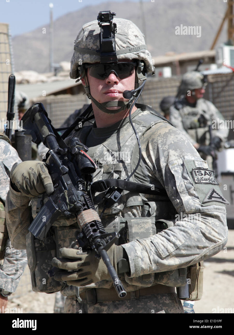 U.S. Army 1st Lt. Daniel Meegan conducts a combat patrol from Forward Operating Base Baylough in the Zabul province of Afghanis Stock Photo