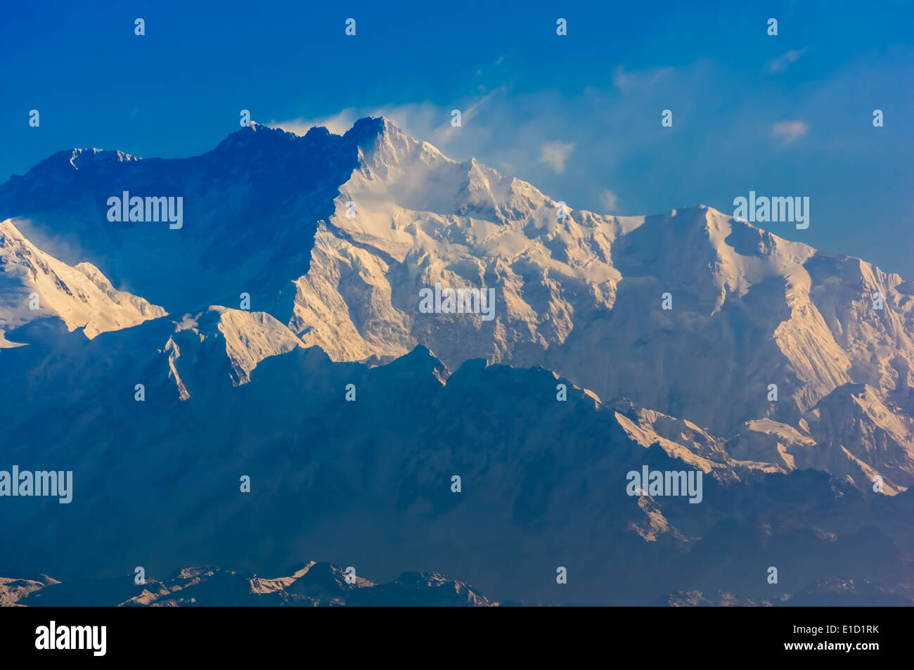 Kanchenjunga Mountain peak of Himalayas covered with snow o trekking path to Sandakphu Stock Photo