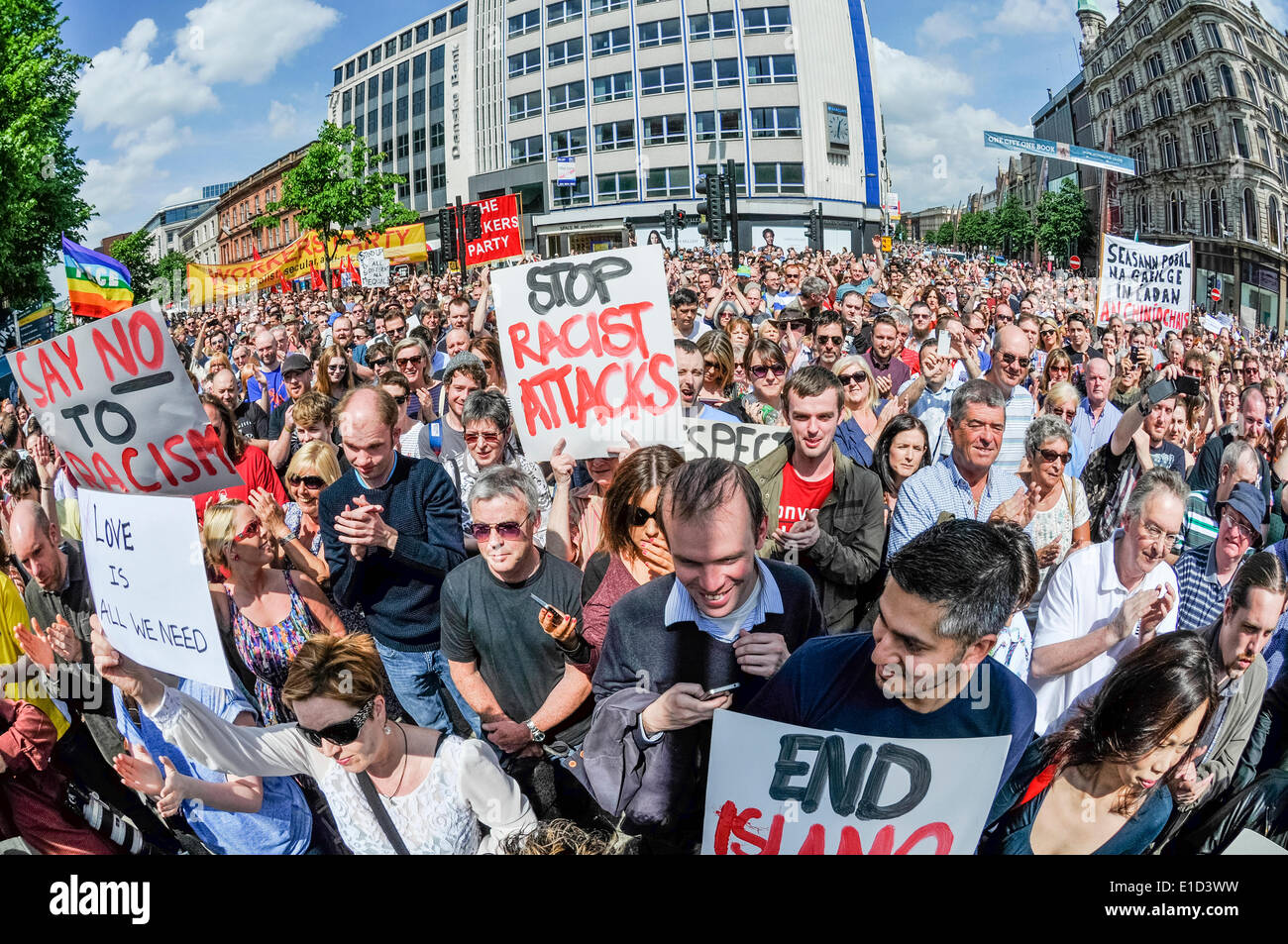 Belfast, Northern Ireland. 31 May 2014 - Thousands of people turn out for an anti-racism rally held in support of Anna Lo MLA.  Ms Lo had threatened to leave Northern Ireland because of the amount of racist attacks. Credit:  Stephen Barnes/Alamy Live News Stock Photo