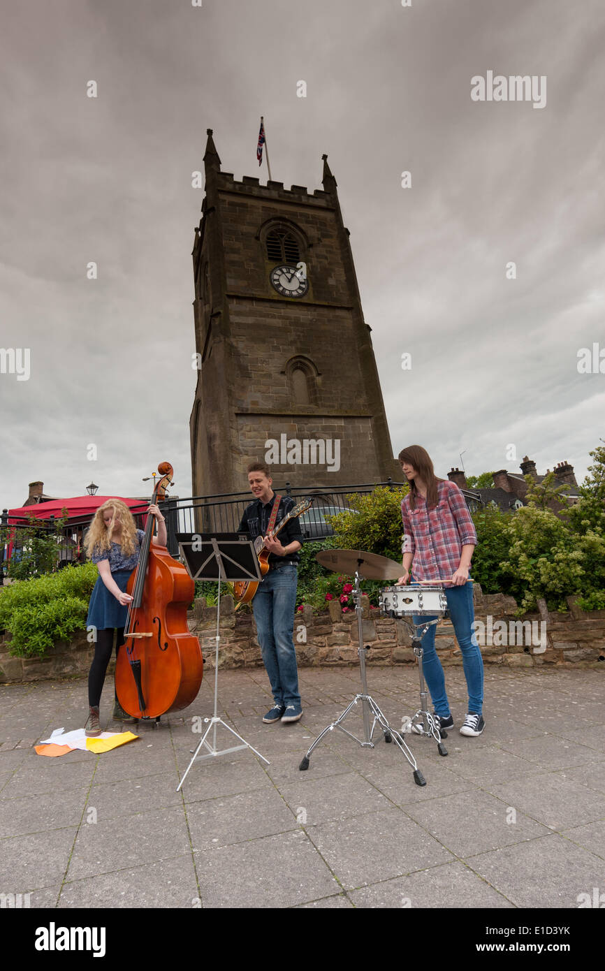 Coleford, Forest of Dean, Gloucestershire. 31st May 2014. Musicians old an young gather in the small town for the annual Coleford Busking Festival Credit:  David Broadbent/Alamy Live News Stock Photo