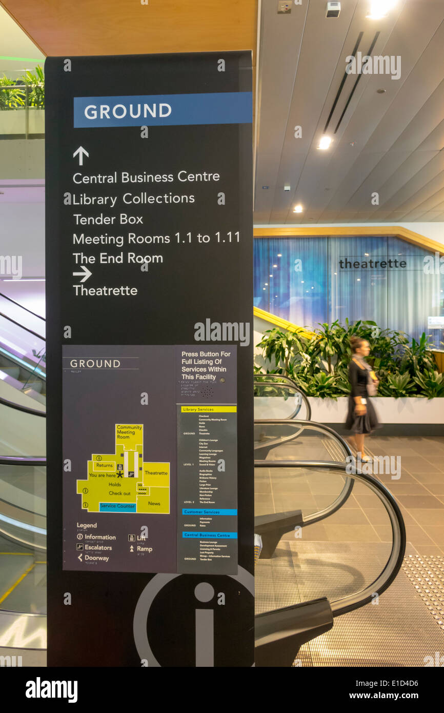 Brisbane Australia,Brisbane Square Library,interior inside,sign,information,floor plan,map,AU140313053 Stock Photo