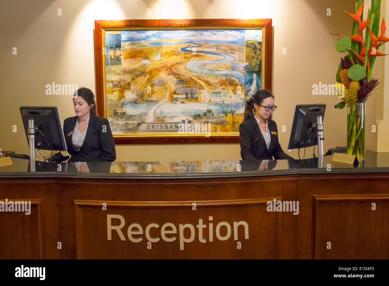 Brisbane Australia,Brisbane Square,Queen Street,Treasury Casino &,hotel,building,interior inside,lobby,painting,reception,front desk check in receptio Stock Photo