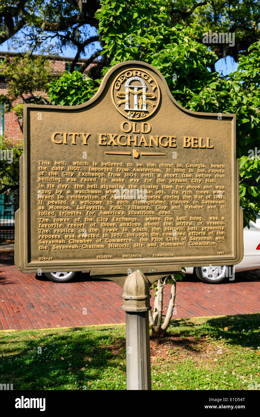 Historic Plaque relating to the Old Savannah Cotton Exchange Bell Stock