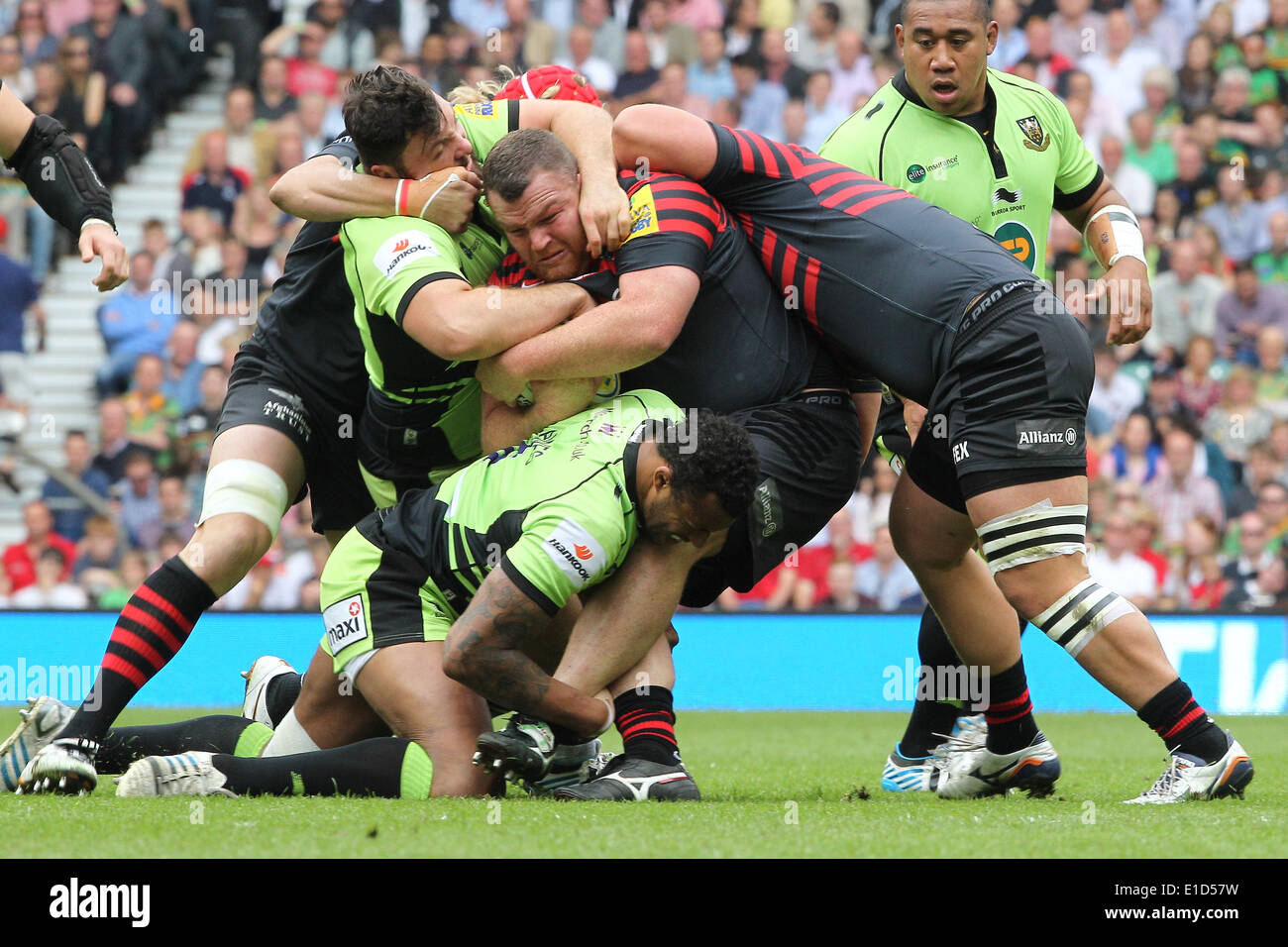 London, UK. 31st May, 2014. Saracens Matt Stevens in the loose during the Aviva Premiership final match between Northampton Saints and Saracens at Twickenham Stadium. Credit:  Action Plus Sports/Alamy Live News Stock Photo