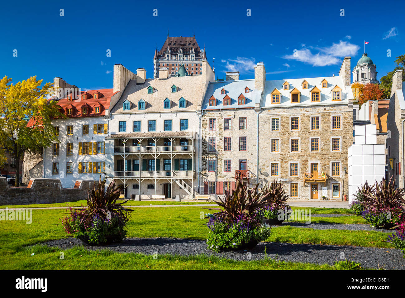 The Chateau Frontenac and the historic buildings of Lower Town in Old Quebec, Quebec City, Quebec, Canada. Stock Photo