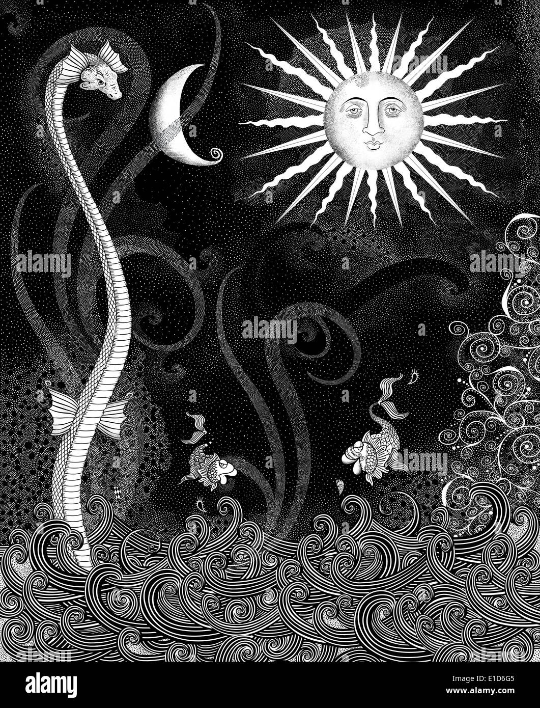Sea Serpent Fantasy Drawing Stock Photo