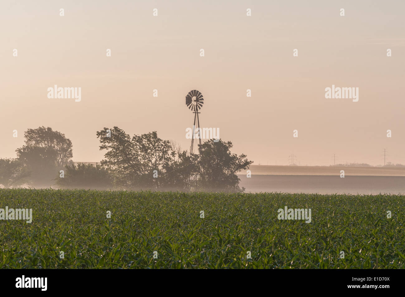 Prairie windmill at sunrise Stock Photo