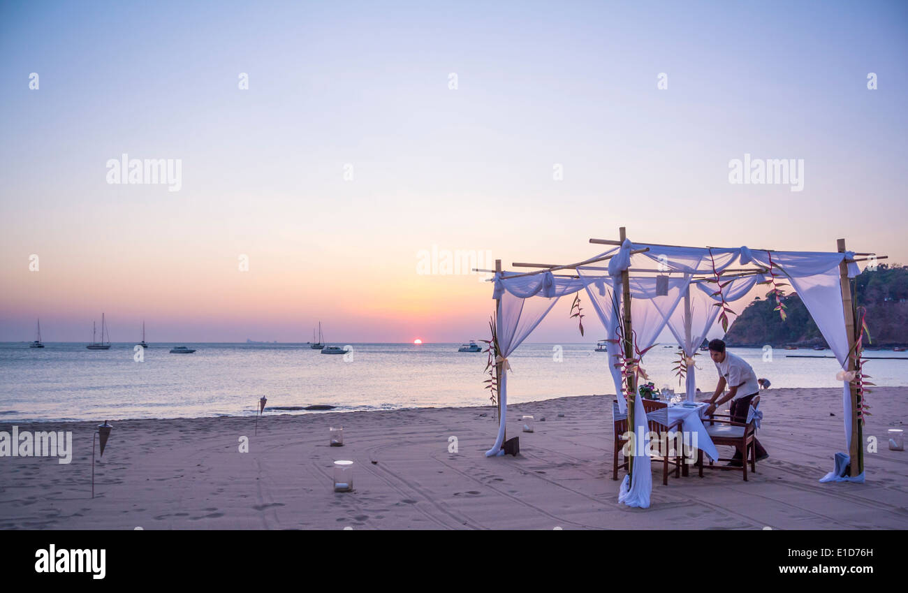 romantic dinner on beach, Ko Lanta island, Thailand Stock Photo