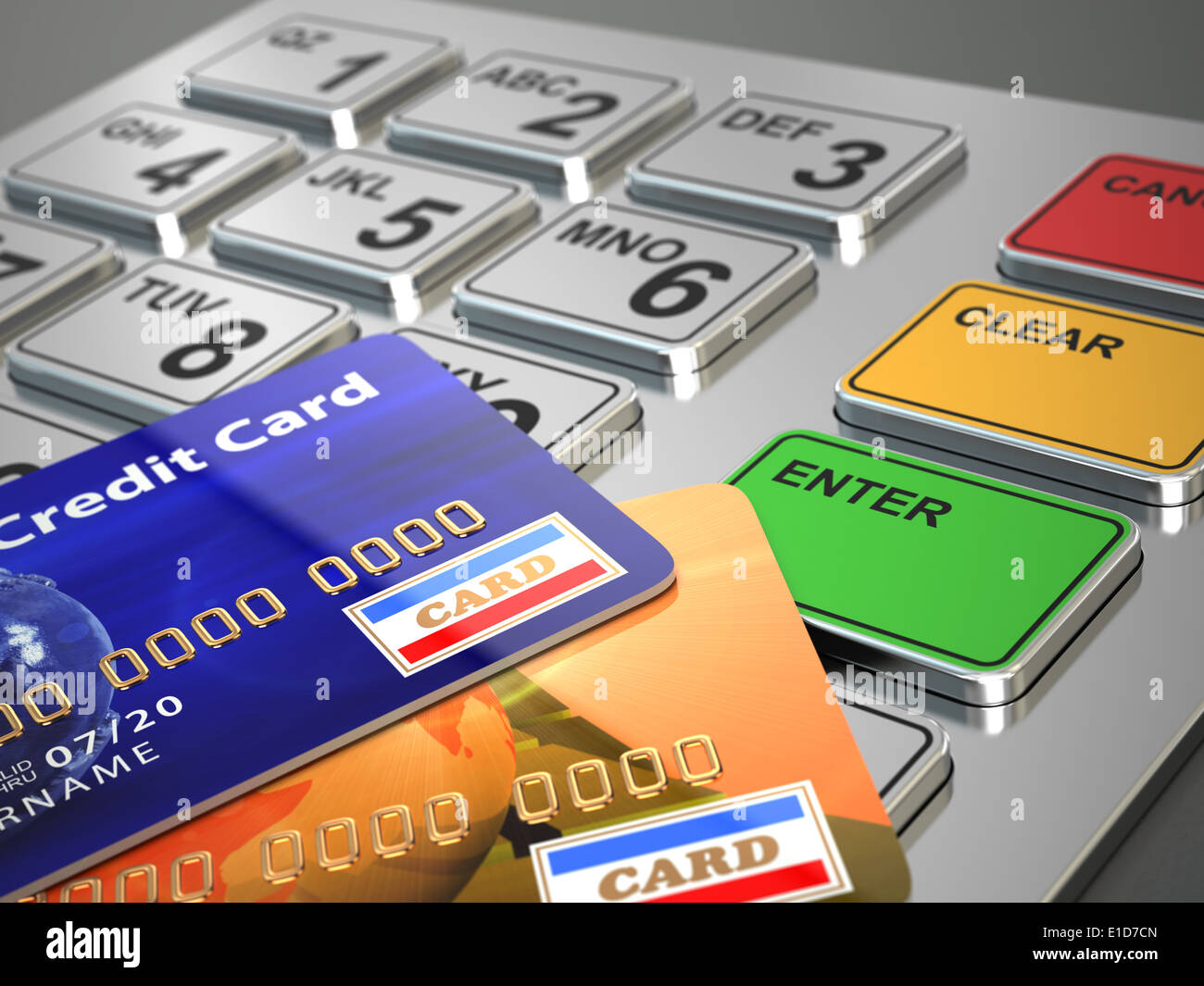 ATM machine keypad with credit cards. 3d Stock Photo Alamy