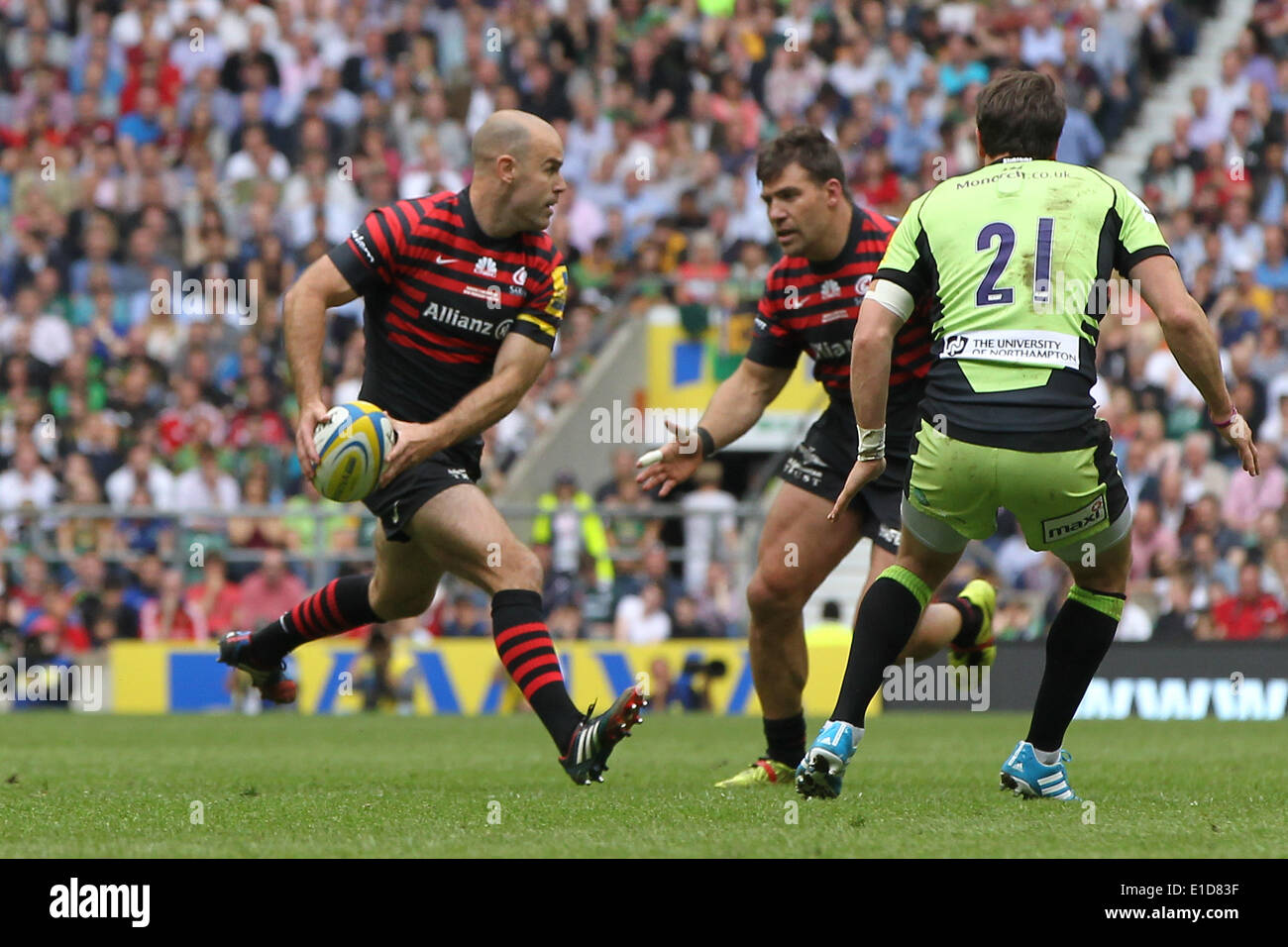 London, UK. 31st May, 2014. Charlie Hodgson and Schalk Brits in action for Saracen's during the Aviva Premiership final match between Northampton Saints and Saracens at Twickenham Stadium. Credit:  Action Plus Sports/Alamy Live News Stock Photo