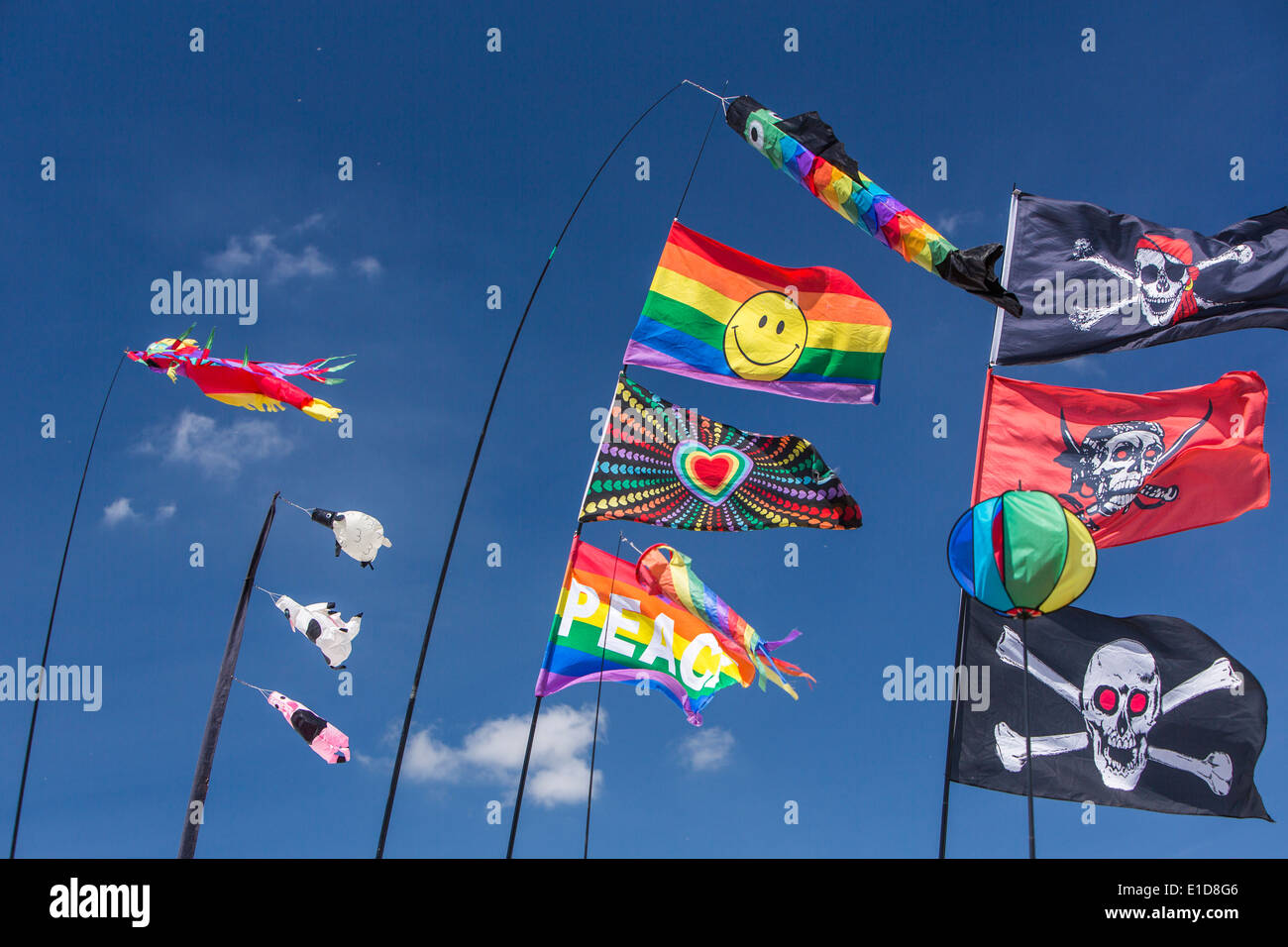 Diverse flags in Glastonbury Festival 2013 Stock Photo