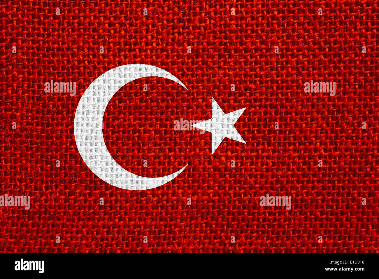 flag of Turkey or Turkish banner on linen background Stock Photo