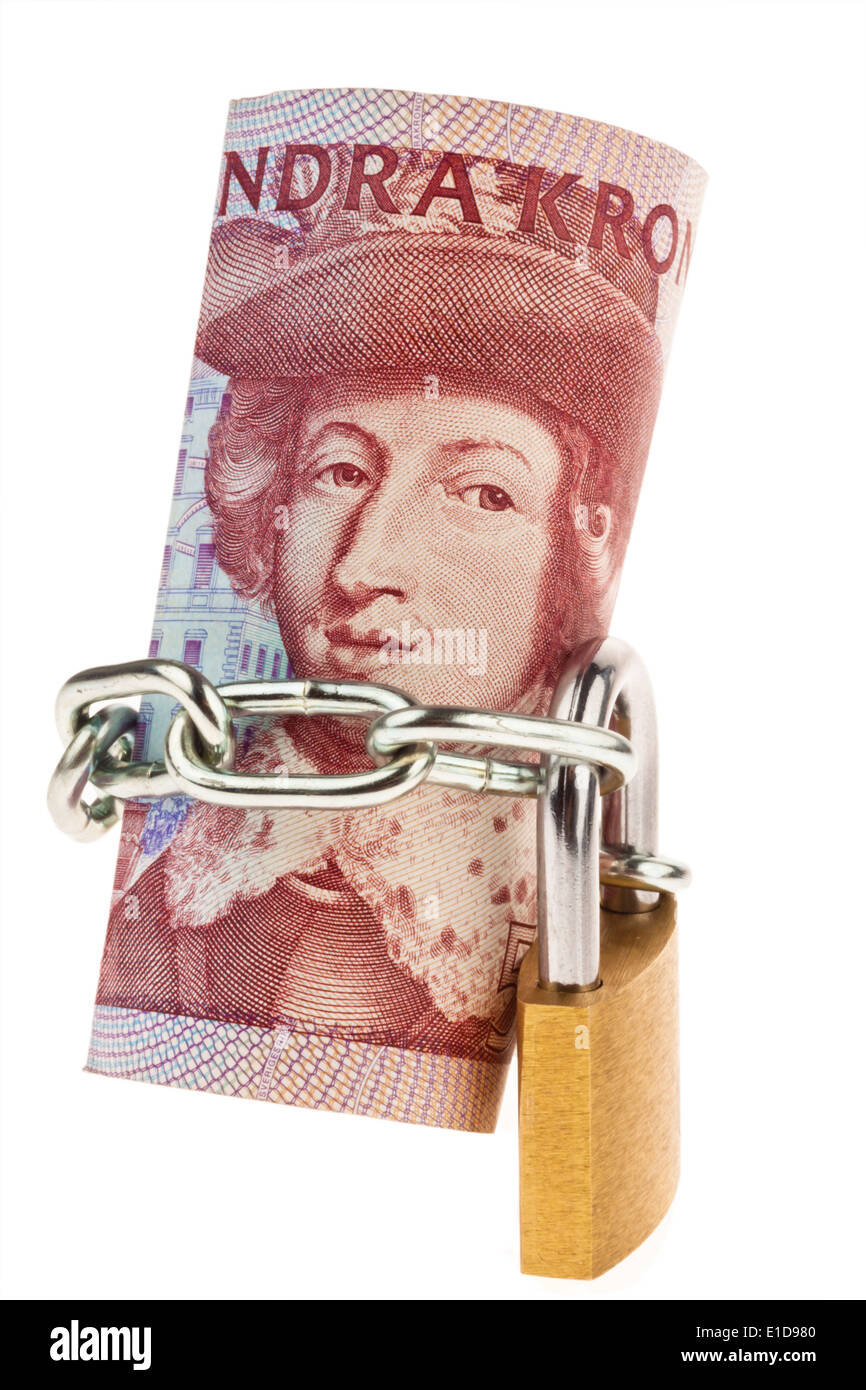 Swedish krona, the currency of Sweden. with lock. Safe investment Stock