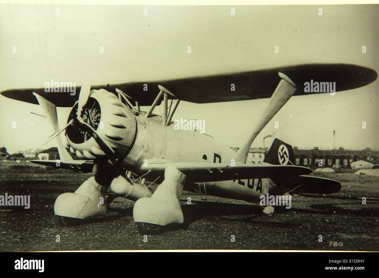 WW2 propaganda photo of German Henschel 123 on grass runway WW2 propaganda photo of German Henschel 123 on grass runway