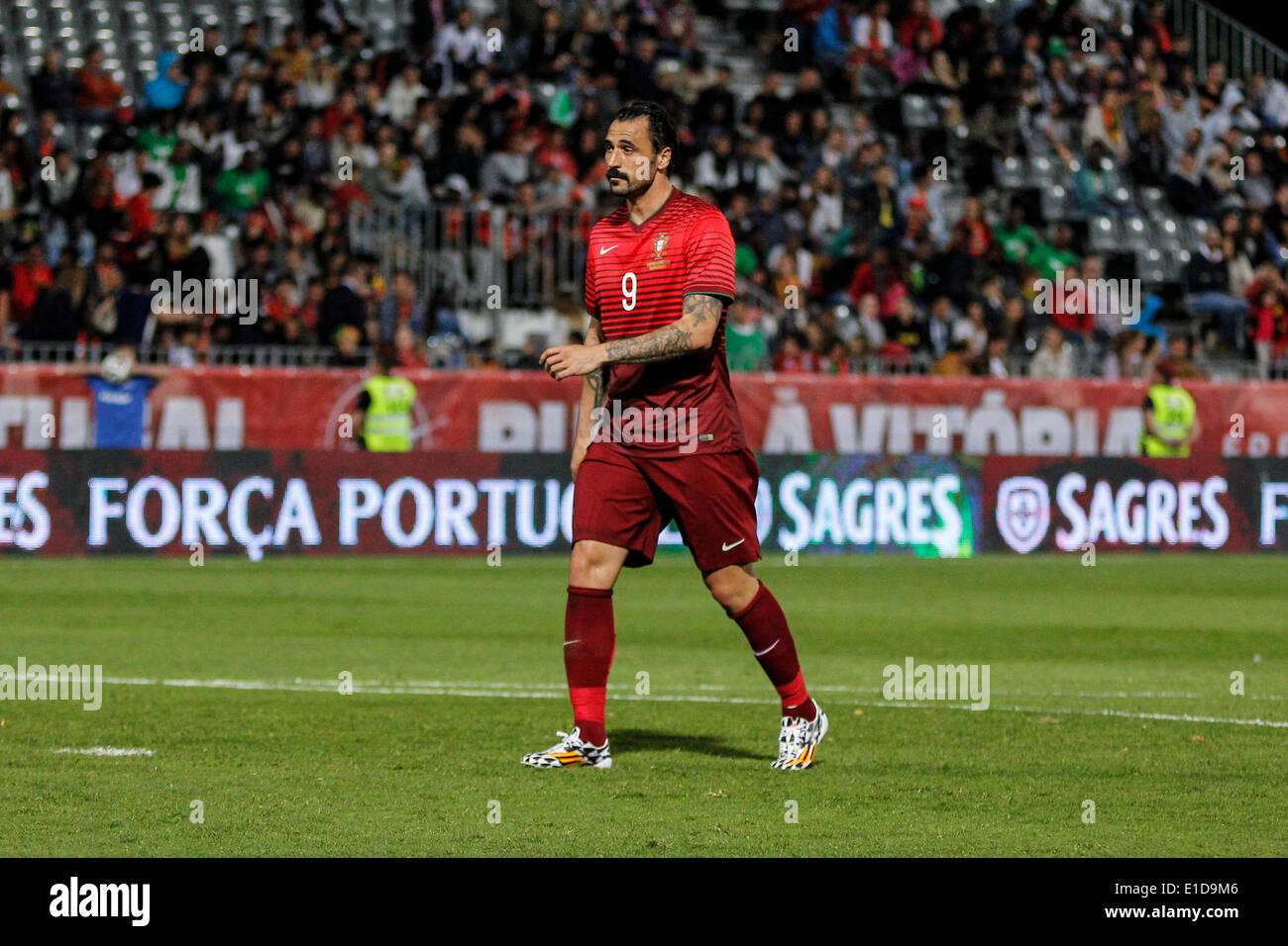 Lisbon, Porrtugal. 31st May, 2014. Portugal forward Hugo Almeida (9) during preparatory friendly match for the World Cup at the National Stadium in Lisbon, Portugal, Saturday, May 31, 2014. Credit:  Leonardo Mota/Alamy Live News Stock Photo